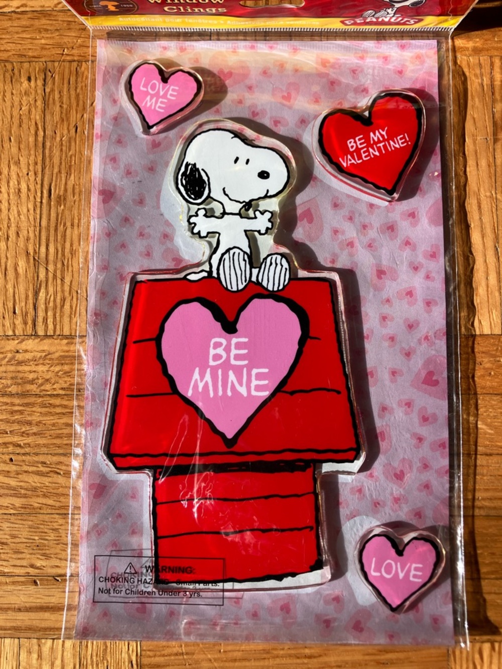 Snoopy Valentine Window Gel Clings - Be Mine Hearts